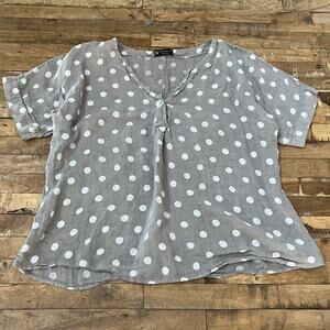 Bella Amore Blouse Top Women's S/M Brown Polka Dot V-Neck Short Sleeve